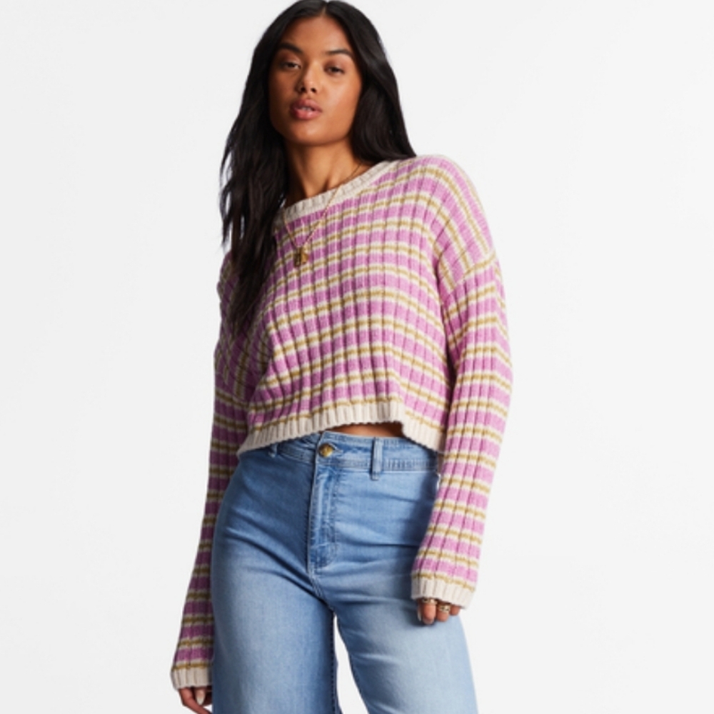 Billabong In A Daze Knitted Cropped  Sweater In Bright Orchid XS $70
